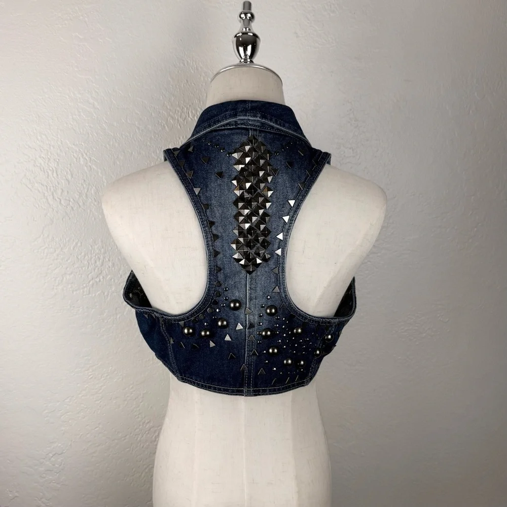 RARE By Deep Los Angeles HEAVILY Studded Denim Vest/Boutique Piece - Medium - Picture 3 of 9